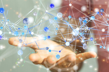 abstract lines with dots over dark background.