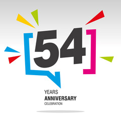 54 Years Anniversary celebration colorful white modern number logo icon banner
