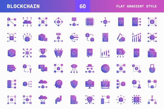 Blockchain icons set flat gradient of vector icons. Can used for digital product, presentation, UI and many more.