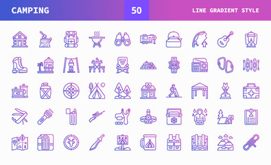 Camping icon set line gradient of vector icons. Can used for digital product, presentation, UI and many more.