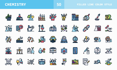 Chemistry icons set line color of vector icons. Can used for digital product, presentation, UI and many more.