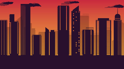 silhouette high rise building city town on gradient background