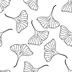 a pattern of ginkgo biloba leaf, hand-drawn in sketch style highlighted in black. medicinal leaf of ginkgo biloba tree, seamless pattern of often for natural design pattern vector vector