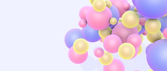 Colored balloons on a white background. 3D render. Festive background. With place for text