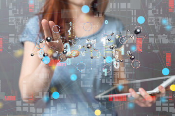 Neural network concept. Connected cells with links.