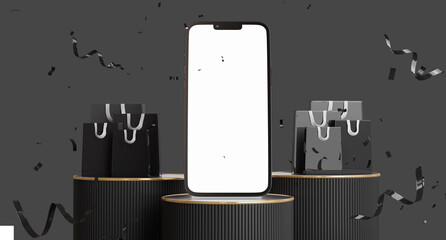 3d render of smartphone with black friday concept background.