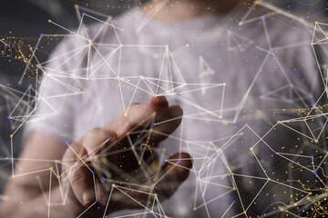 Global network. Blockchain. 3D illustration. Neural networks and artificial intelligence. Abstract