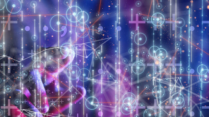 Neural network 3D illustration. Big data and cybersecurity