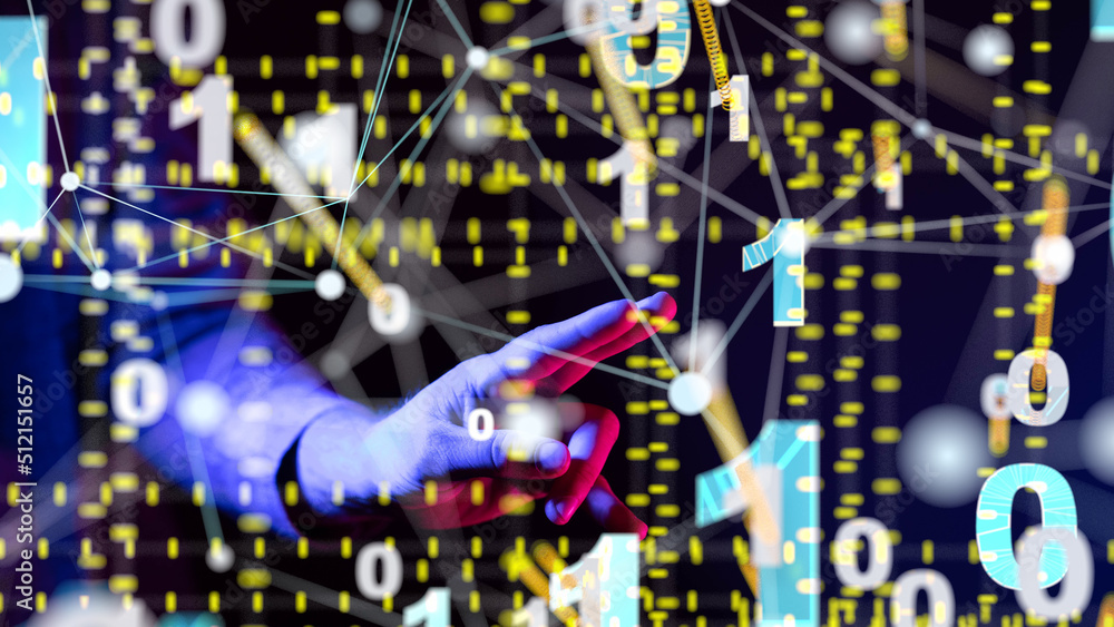 Poster global network. blockchain. 3d illustration. neural networks and artificial intelligence. abstract