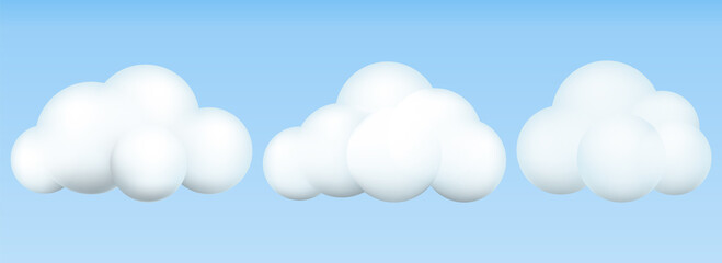 3d clouds set. Realistic clouds icons. 3d geometric shapes. Vector illustration.