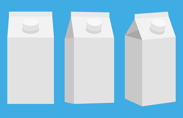 Cardboard package icon. White carton pack template for beverage: juice, milk. Front and side view. Packaging collection. Vector illustration.