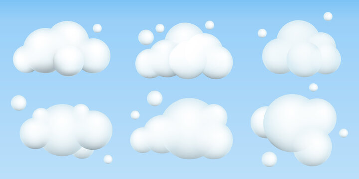 3d clouds set. Realistic clouds icons. 3d geometric shapes. Vector illustration.