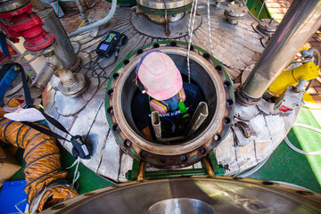 Male into work inspection process chemical into chemical stainless tank