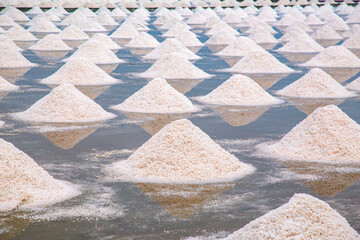 Aerial view of Salt farms in Phetchaburi province, Thailand