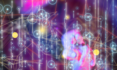 Neural network 3D illustration. Big data and cybersecurity