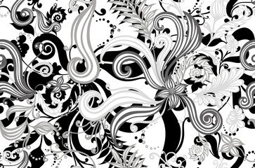 Black and white flower flow seamless pattern
