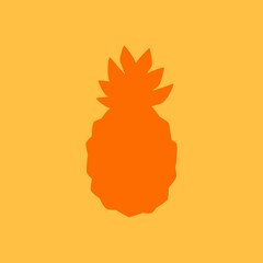 Cartoon Pineapple Fruit Contour Isolated on Orange Background, Simple Drawing. Pineapple Silhouette in Flat Design Style. Outline Summer Fruit Icon.