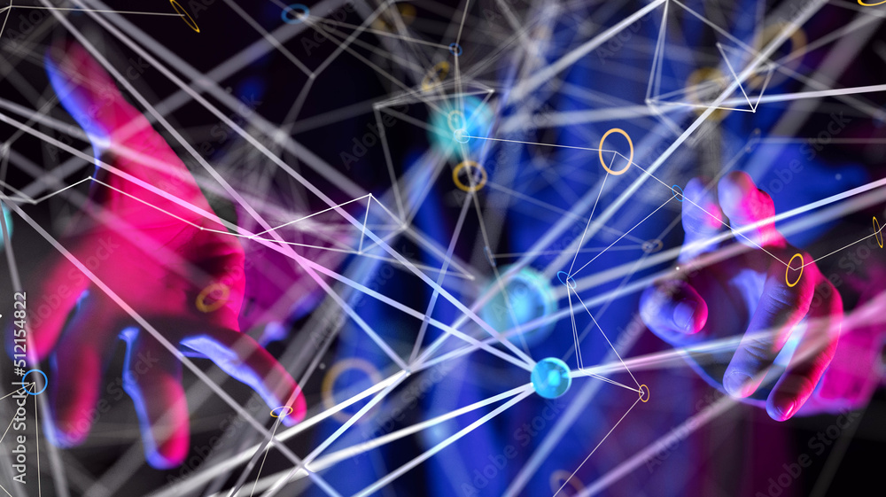 Poster global network. blockchain. 3d illustration. neural networks and artificial intelligence. abstract