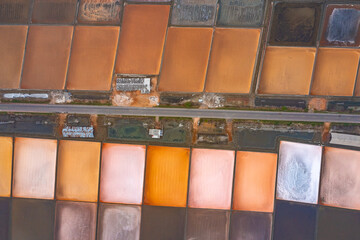 Aerial view of Salt farms in Phetchaburi province, Thailand
