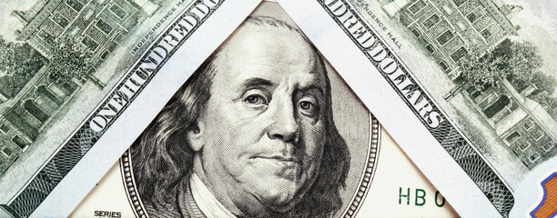 Close up US Dollar bill background (details, fragment)