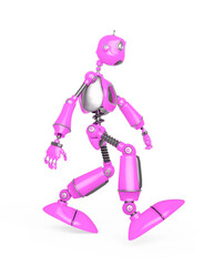 funny robot cartoon is walking side view