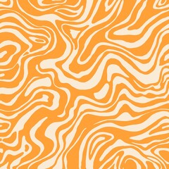 Wavy swirl vector seamless pattern Hand drawn 1970 vector illustration. Sixties pattern trippy. Groovy hippy style.