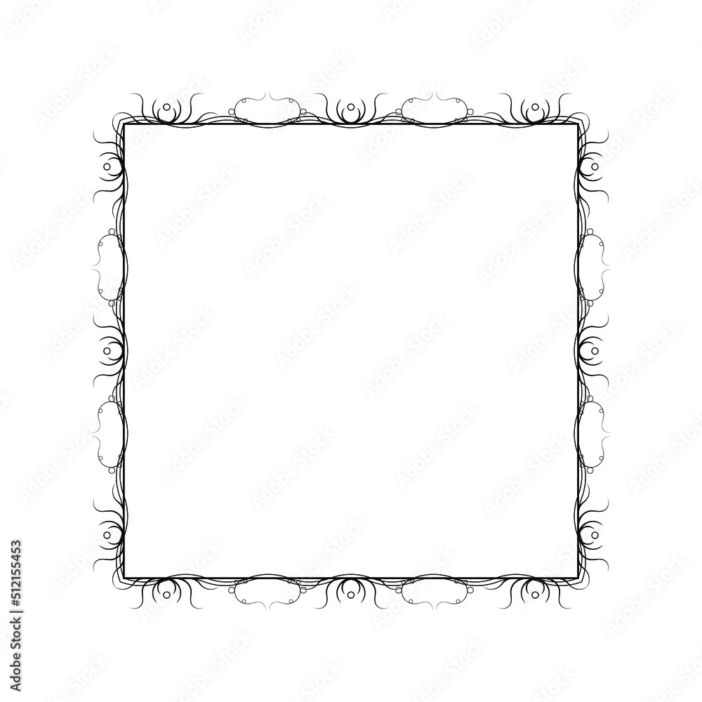 Poster abstract black simple line square with leaf leaves frame flowers doodle outline element vector desig