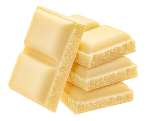 White milk chocolate pieces isolated on white background