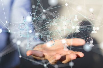 Global network. Blockchain. 3D illustration. Neural networks and artificial intelligence. Abstract