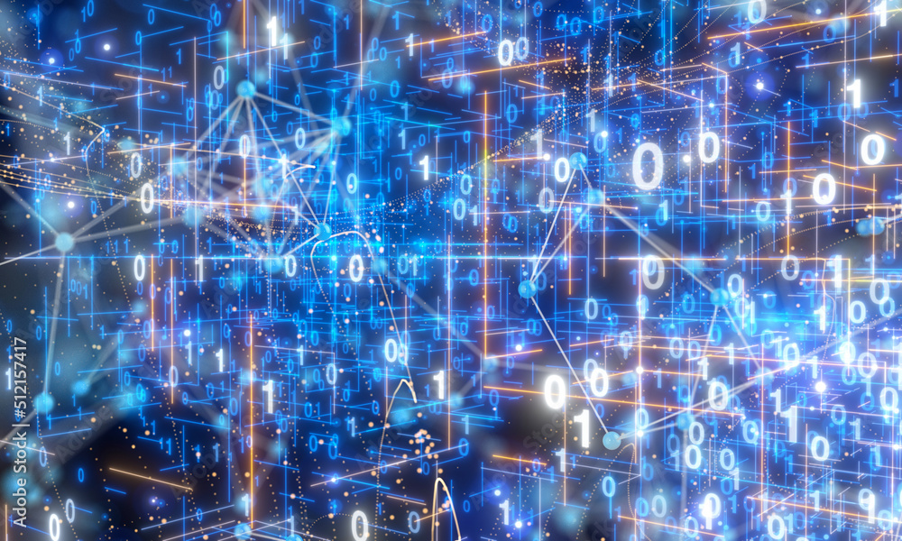Poster Neural network 3D illustration. Big data and cybersecurity