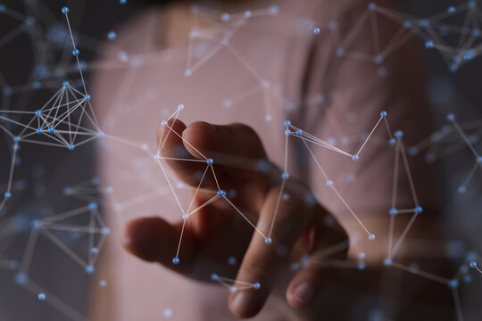 Global network. Blockchain. 3D illustration. Neural networks and artificial intelligence. Abstract