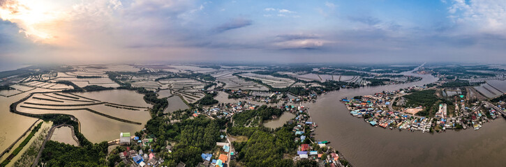 Aerial view of an estuary near Wat Pak Ao, Phetchaburi, Thailand