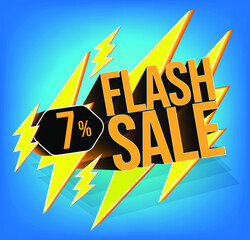 Flash sale for stores and promotions with 3d text in vector. 7% discount off
