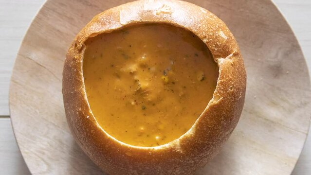 Salmon Chowder in a Bread Bowl 