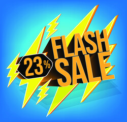 Flash sale for stores and promotions with 3d text in vector. 23% discount off