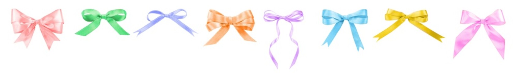 Set with different beautiful bows on white background. Banner design