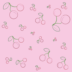 pattern with cherries with leaf