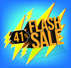 Flash sale for stores and promotions with 3d text in vector. 41% discount off
