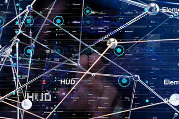 Neural network 3D illustration. Big data and cybersecurity