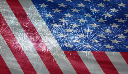 Celebratory fireworks on the background of the US flag - 4 july Independence day