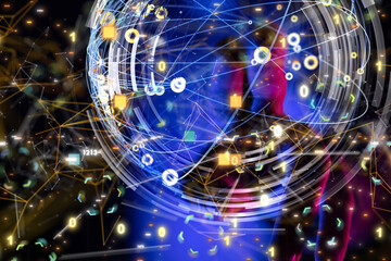 Global network. Blockchain. 3D illustration. Neural networks and artificial intelligence. Abstract