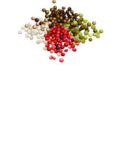 Black, green, white, and pink peppercorns. Vector flat illustration