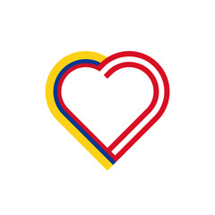 unity concept. heart ribbon icon of colombia and peru flags. vector illustration isolated on black background