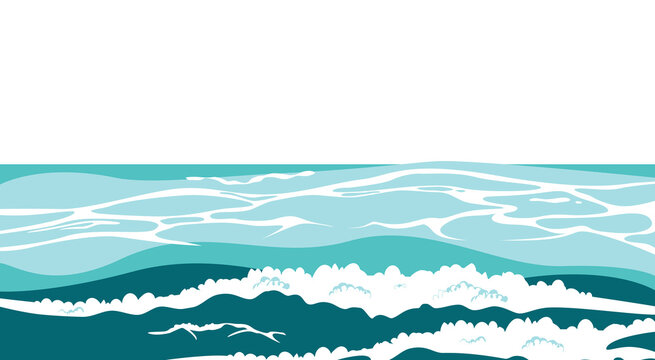 Ocean surface. Sea vector illustration with water waves graphics, cartoon seascape or waterscape