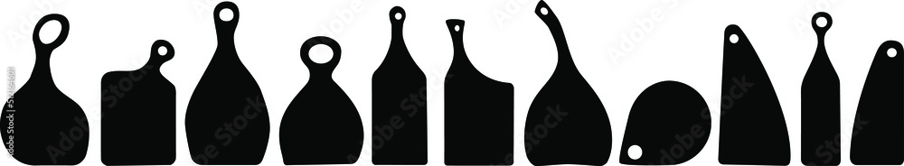 Wall mural black wooden cutting boards of various unusual shapes. applicable as a separate object for the backg