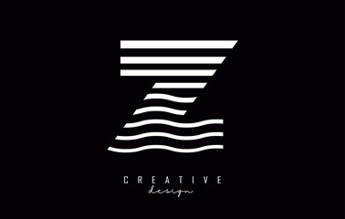 Letter Z logo design with white lines. Vector illustration with wavy lines.