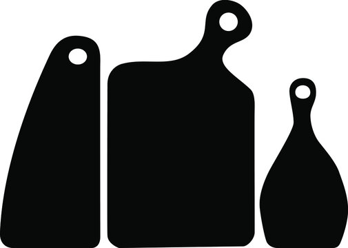 Black Wooden Cutting Boards Of Various Unusual Shapes. Applicable As A Separate Object For The Background And For Combination With Any Objects .  Made Without Background Eps10 Vector Illustration