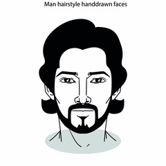 Man hairstyle icon sets flat black white handdrawn faces sketch