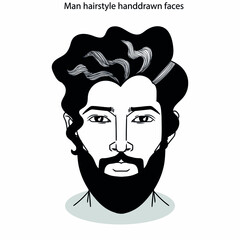 Man hairstyle icon sets flat black white handdrawn faces sketch