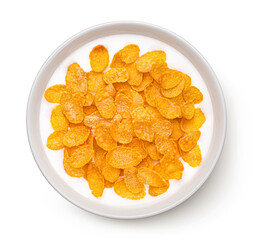 Original corn flakes with milk isolated on white background